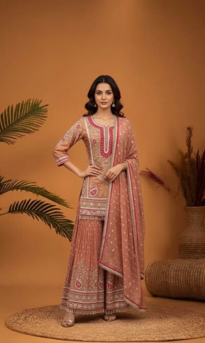 Ornate Coral Sharara Suit