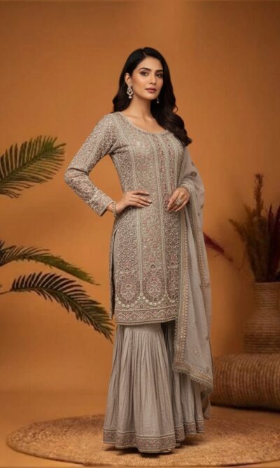 Dove Grey Intricate Embroidered Suit