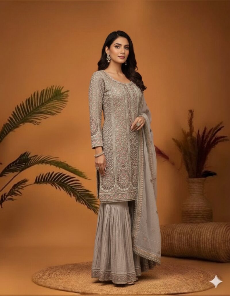 Dove Grey Intricate Embroidered Suit