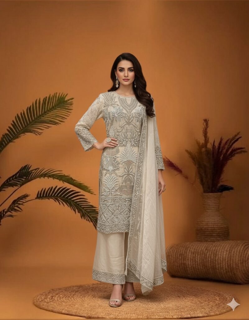 Ivory Tonal Embroidered Palazzo Set