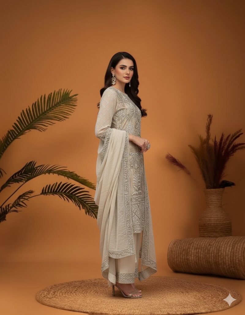 Ivory Tonal Embroidered Palazzo Set
