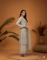 Ivory Tonal Embroidered Palazzo Set
