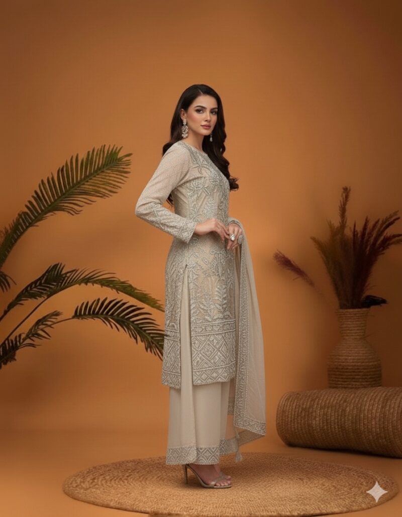 Ivory Tonal Embroidered Palazzo Set
