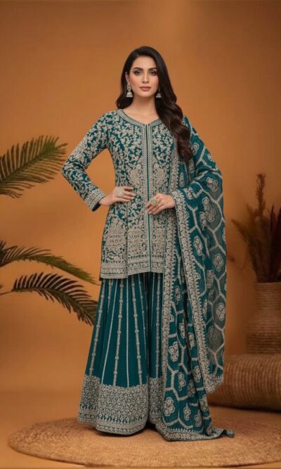 Teal Zari Festive Suit