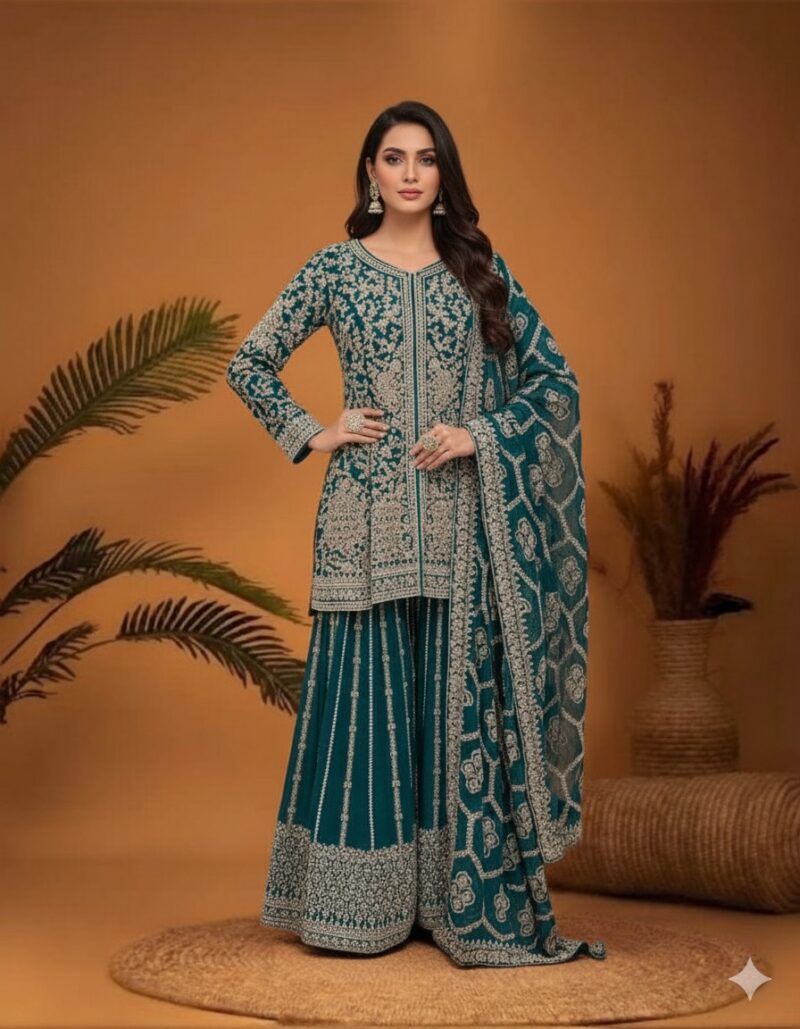 Teal Zari Festive Suit