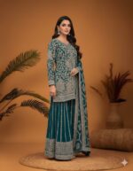 Teal Zari Festive Suit