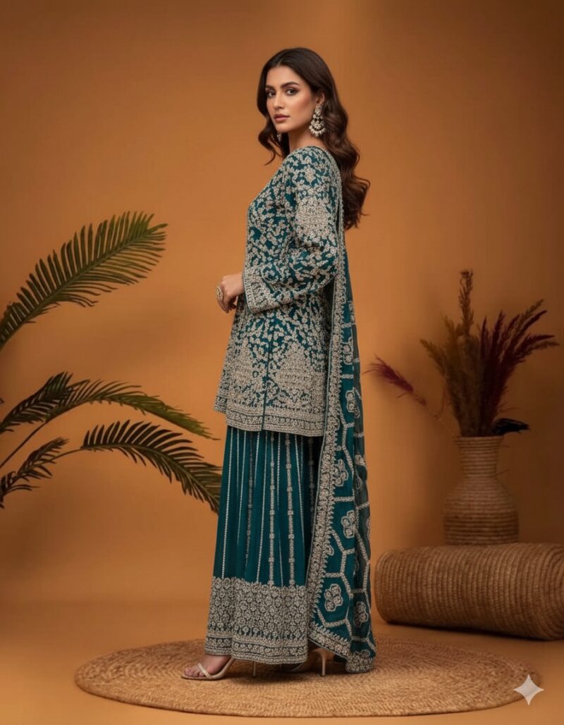 Teal Zari Festive Suit