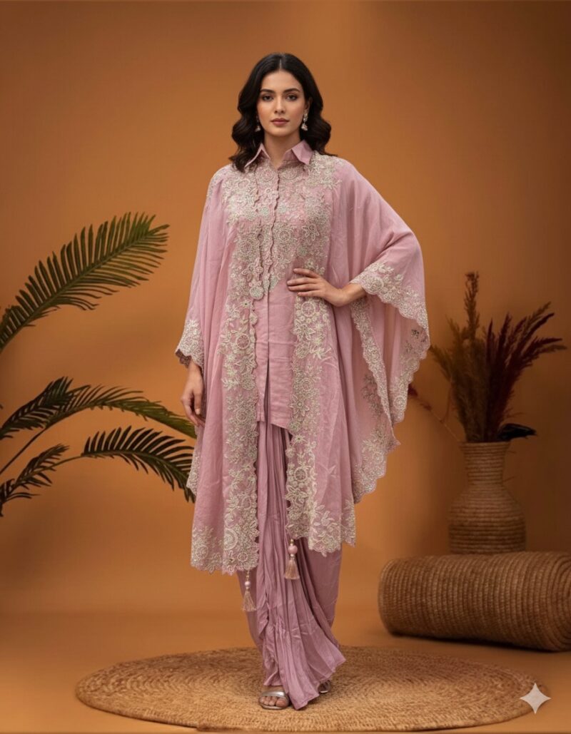 Elegant Pastel Draped Fusion Ensemble