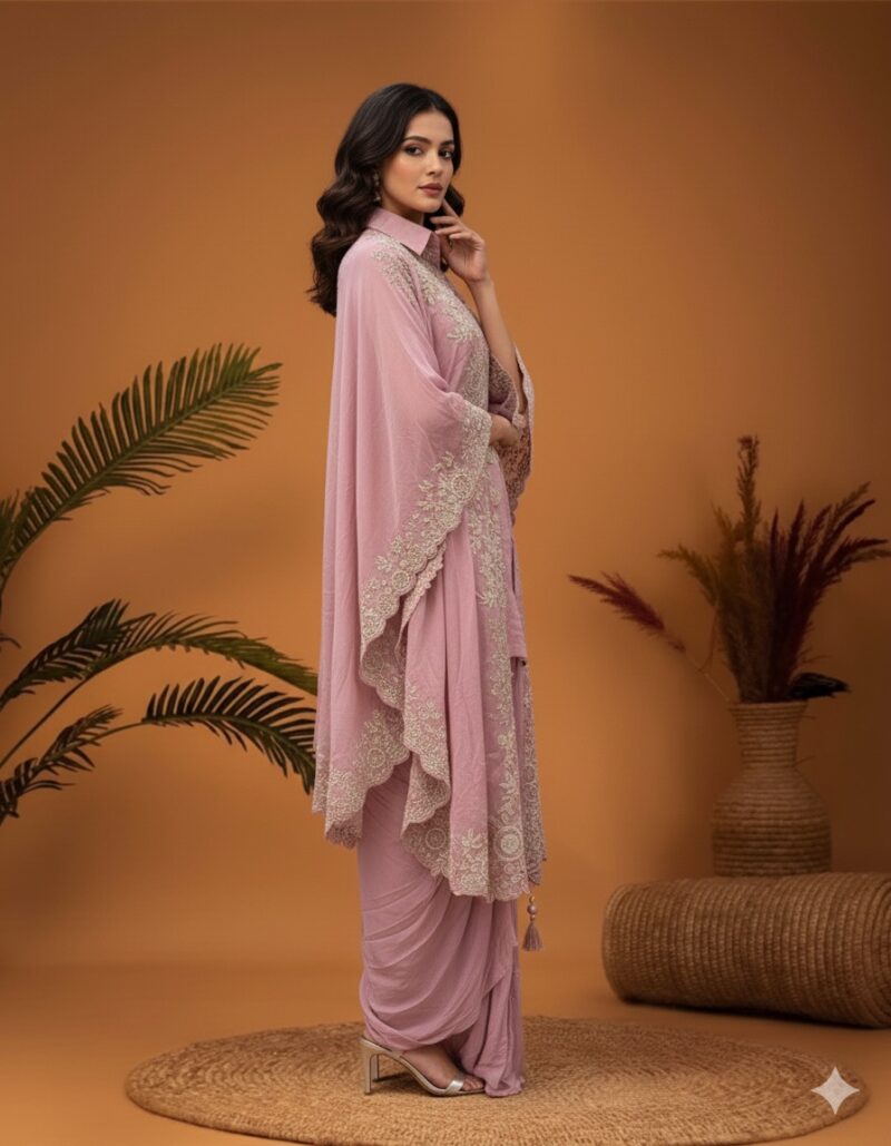 Elegant Pastel Draped Fusion Ensemble