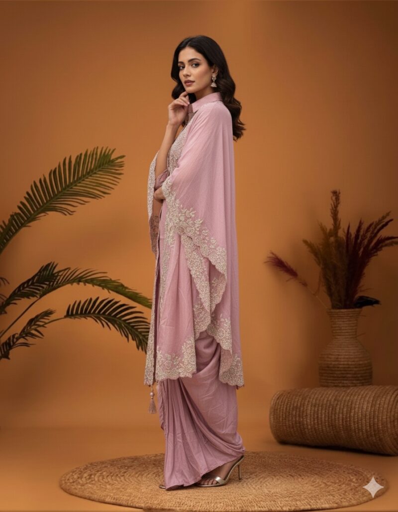 Elegant Pastel Draped Fusion Ensemble