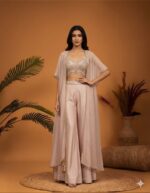 Sequin Bustier Sharara Cape Set