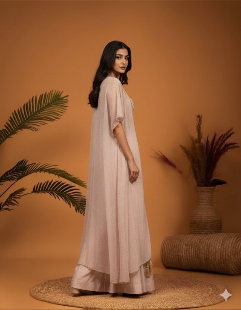 Sequin Bustier Sharara Cape Set