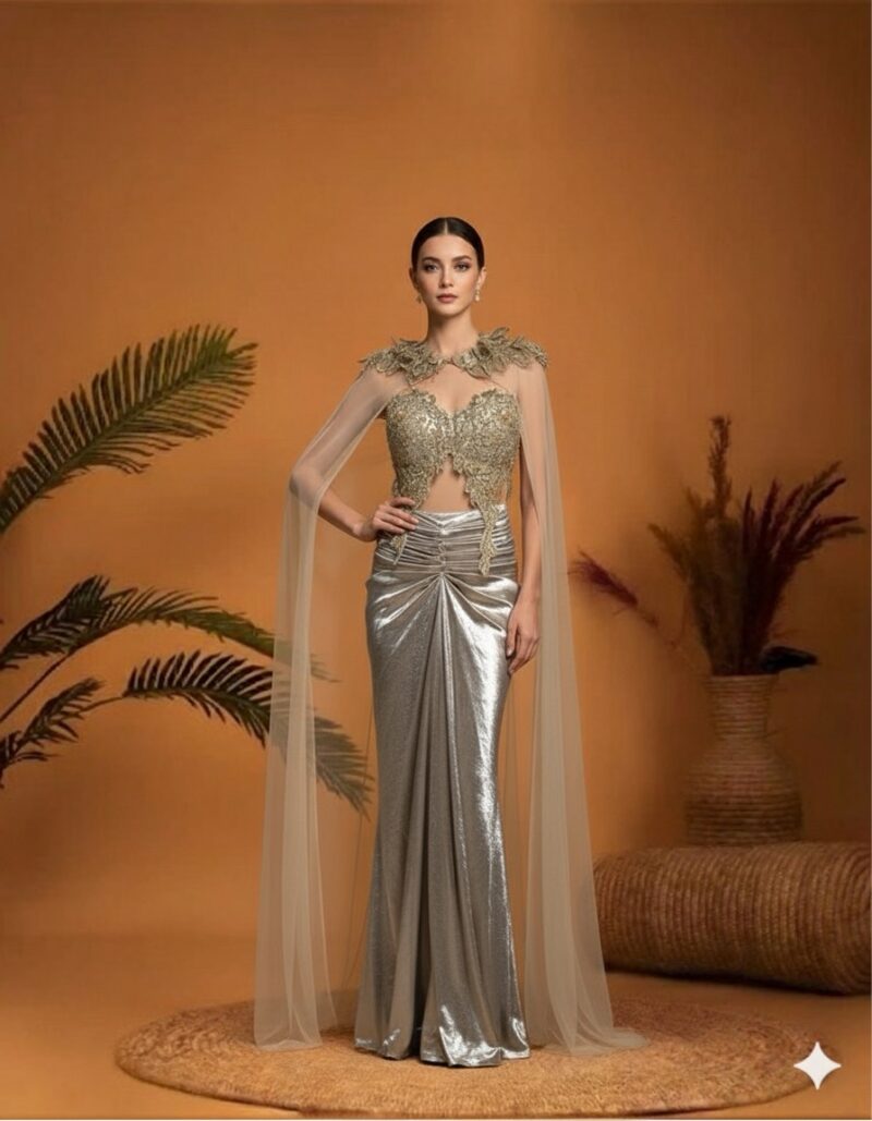 Regal Metallic Corset Cape Set