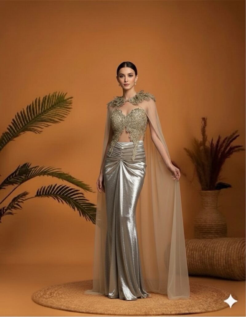 Regal Metallic Corset Cape Set