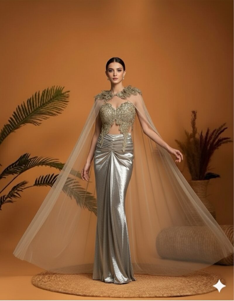 Regal Metallic Corset Cape Set