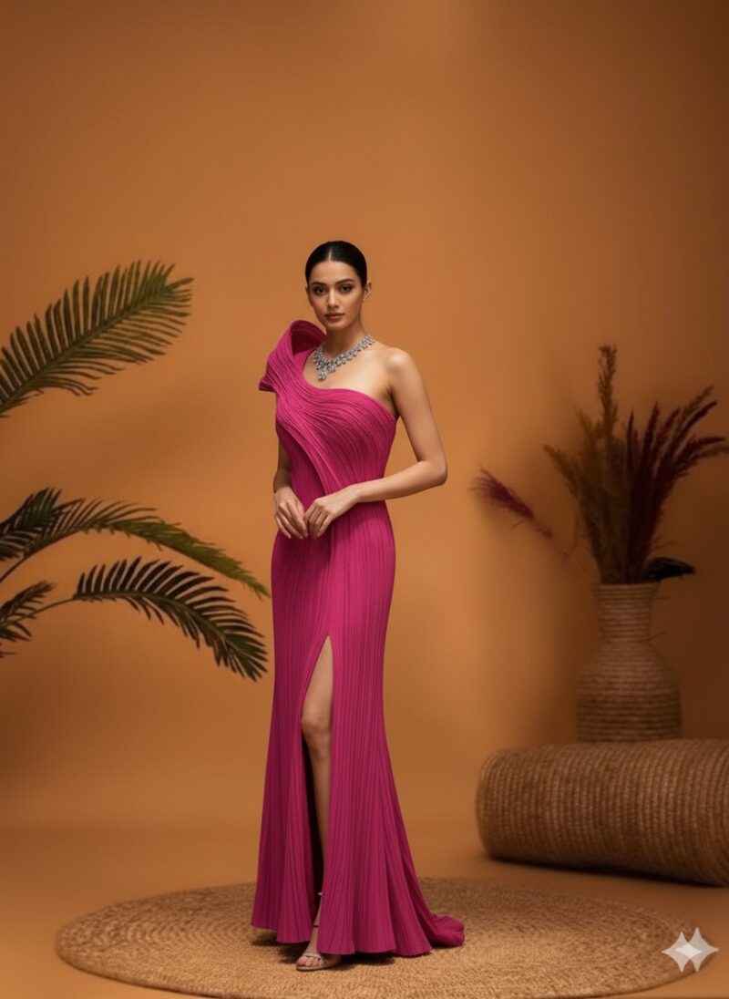 Statement Fuchsia Pleated Gown