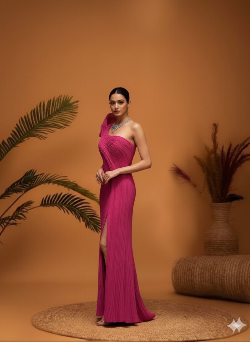 Statement Fuchsia Pleated Gown