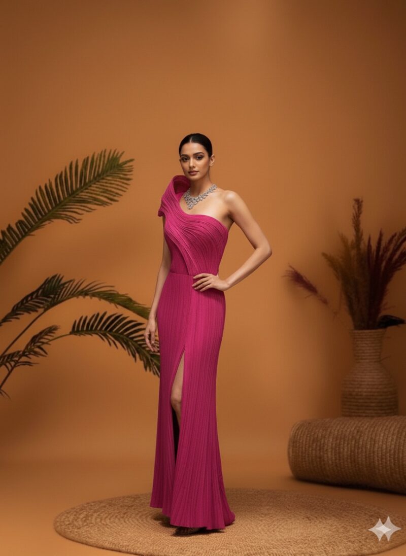 Statement Fuchsia Pleated Gown