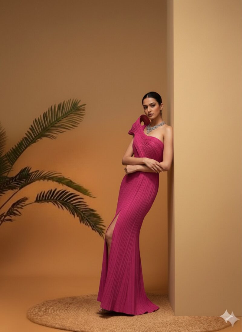 Statement Fuchsia Pleated Gown