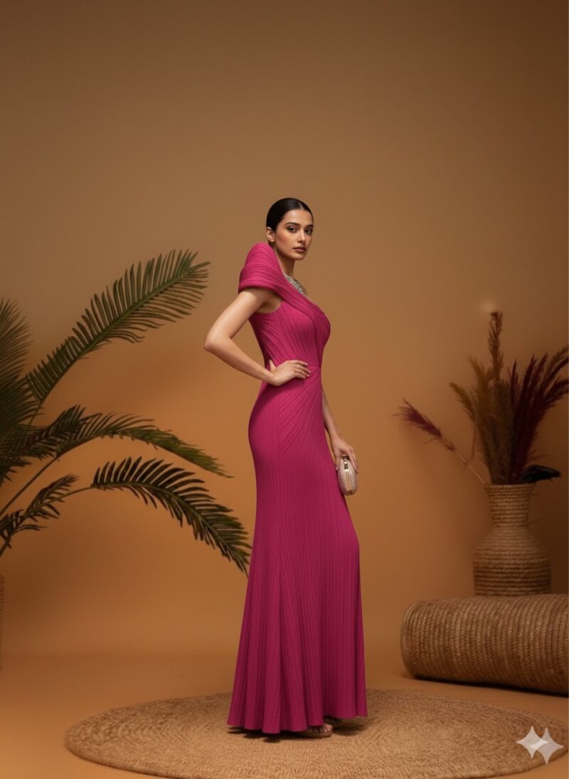 Statement Fuchsia Pleated Gown