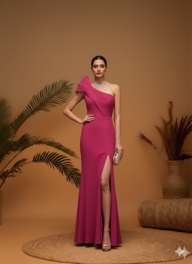 Statement Fuchsia Pleated Gown