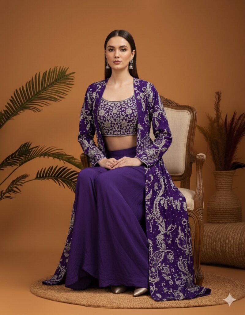 Amethyst Embroidered Sharara Set