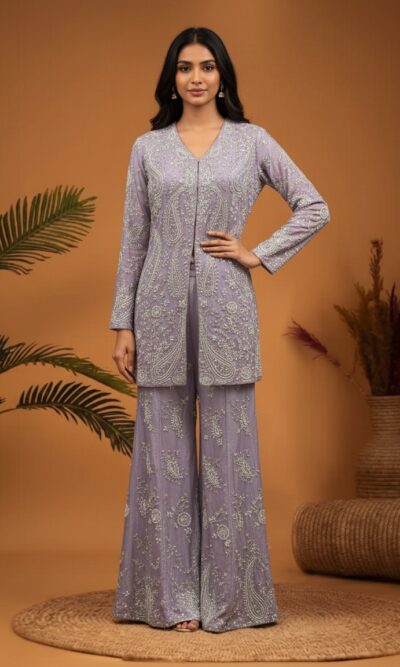 Lilac Pearl Work Sharara Set