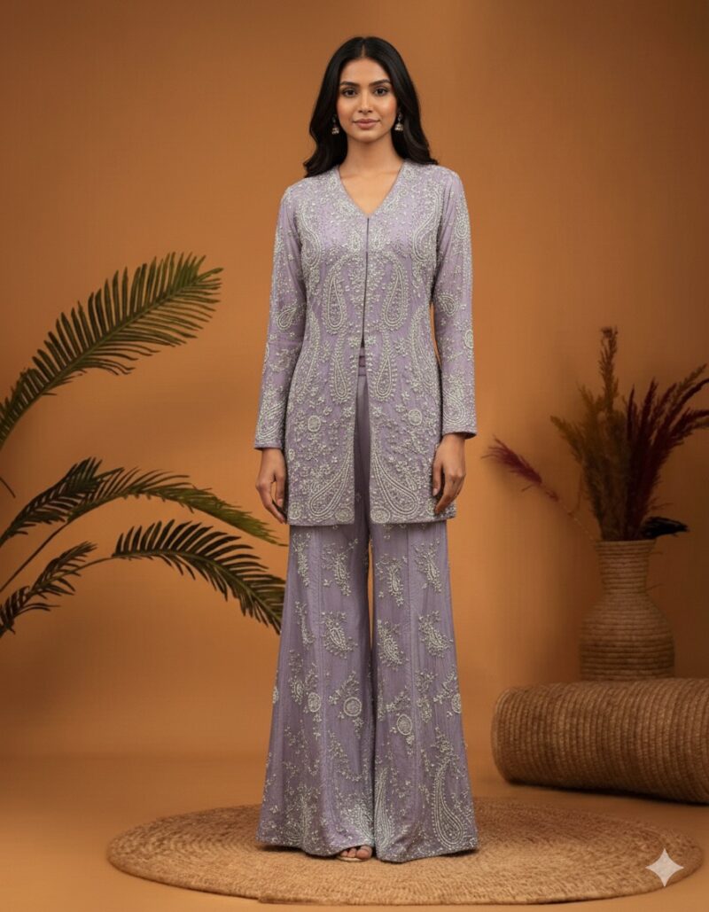 Lilac Pearl Work Sharara Set