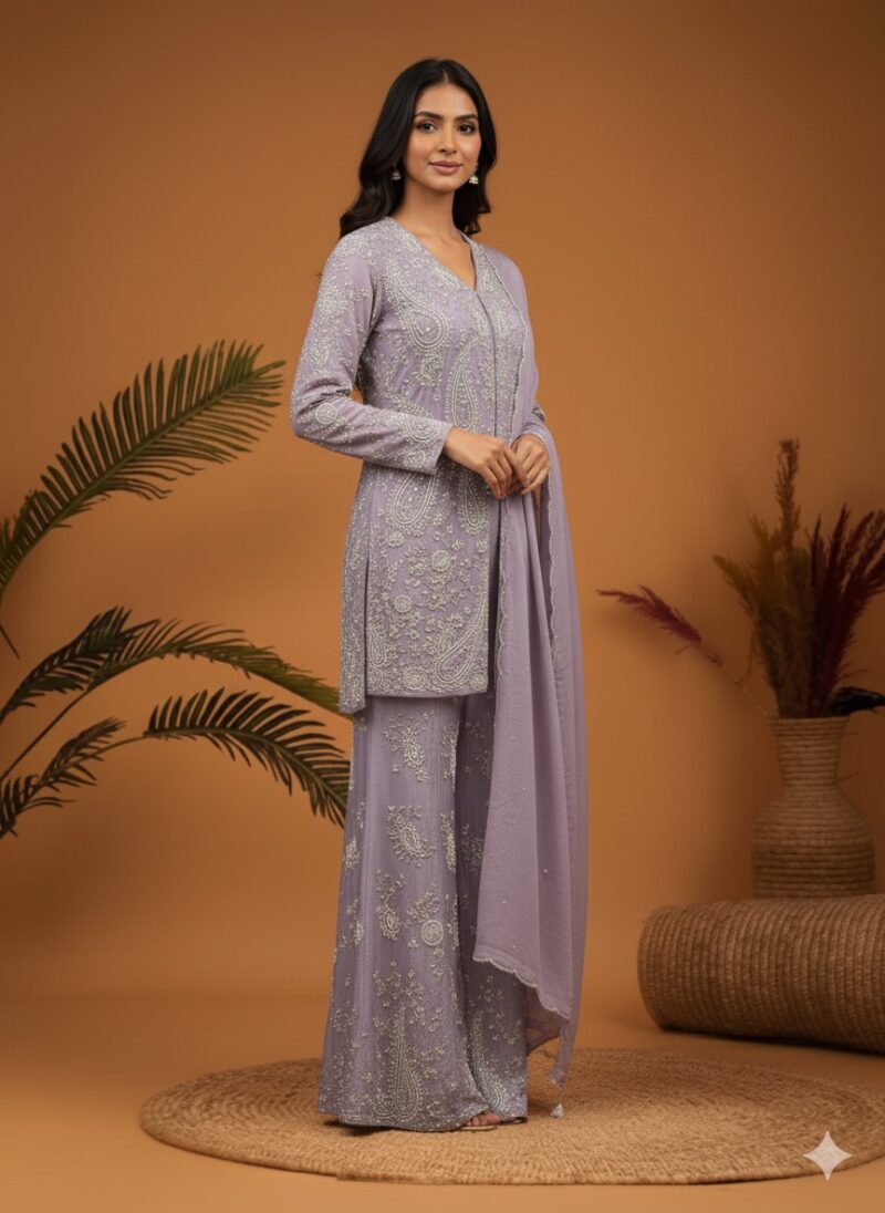 Lilac Pearl Work Sharara Set