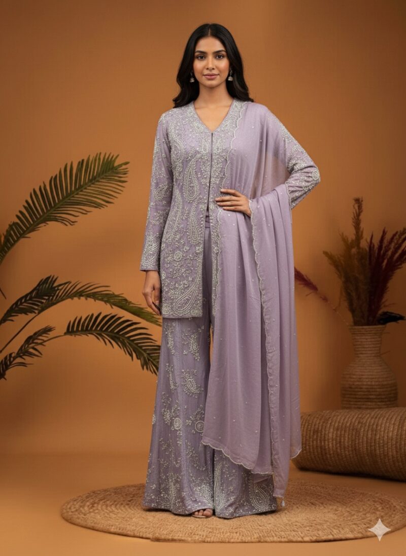 Lilac Pearl Work Sharara Set