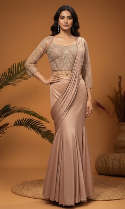Ethereal Ruched Mermaid Ready to Wear Saree