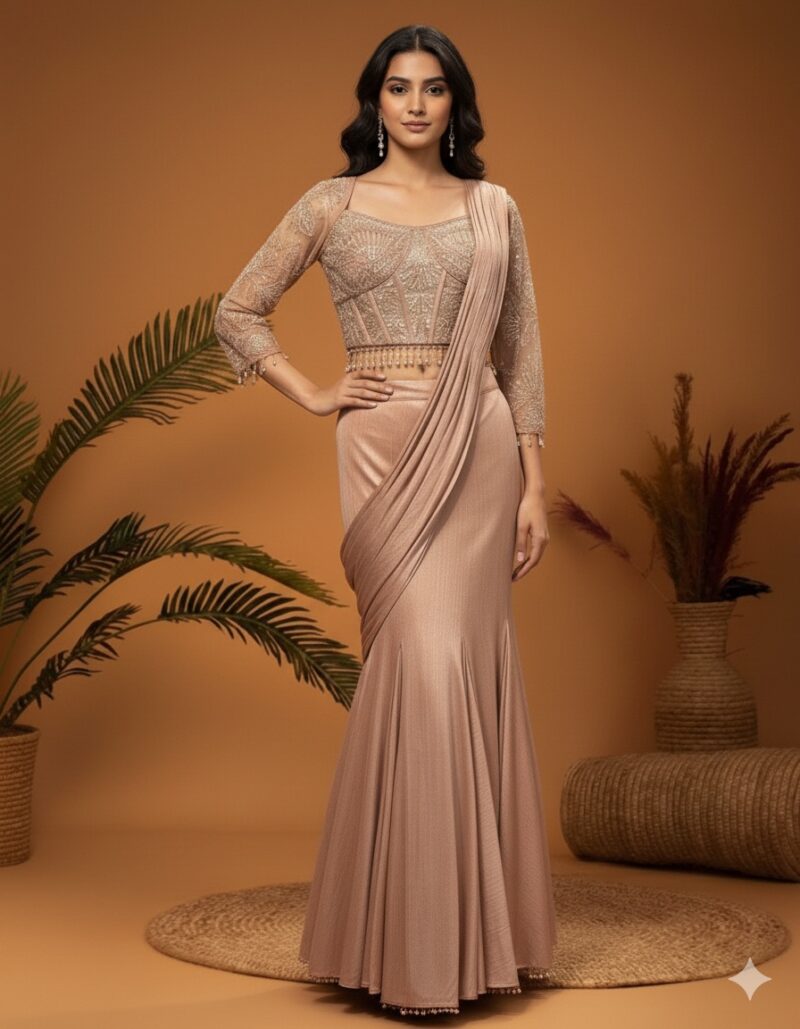 Ethereal Ruched Mermaid Ready to Wear Saree