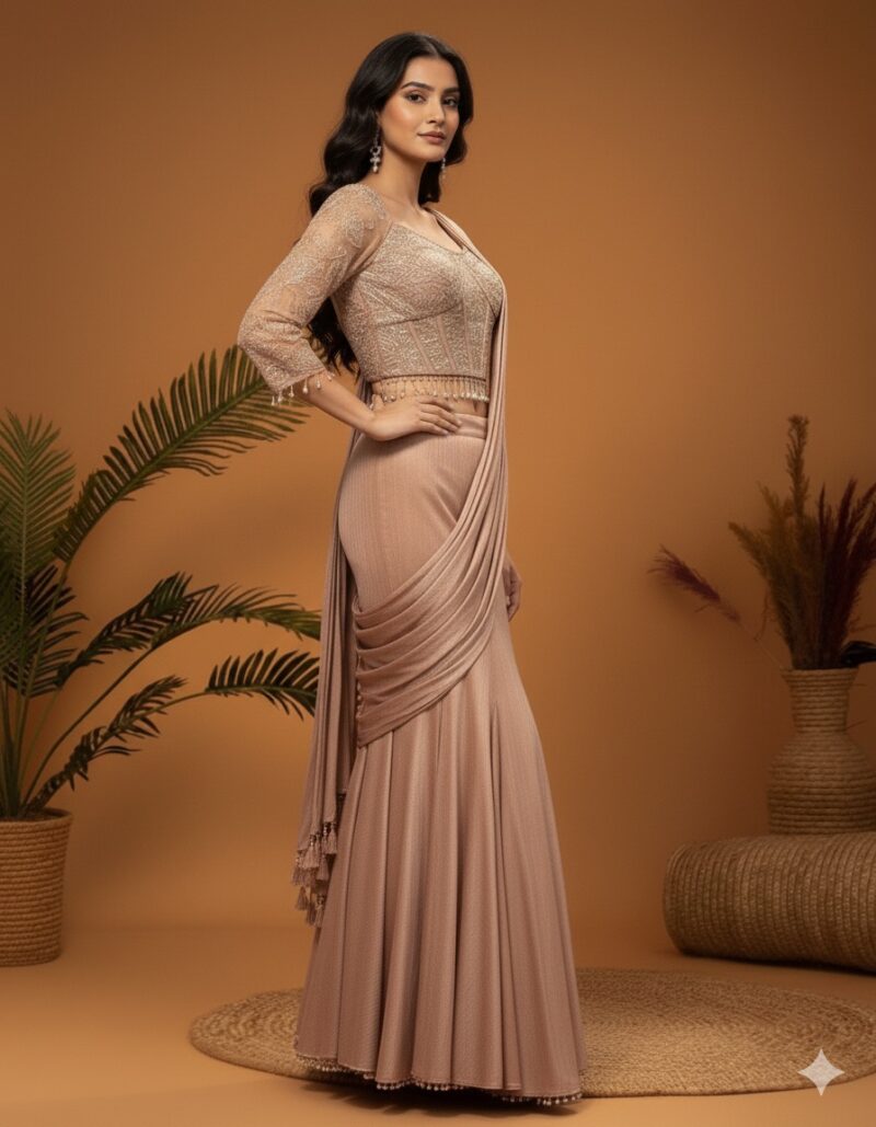Ethereal Ruched Mermaid Ready to Wear Saree