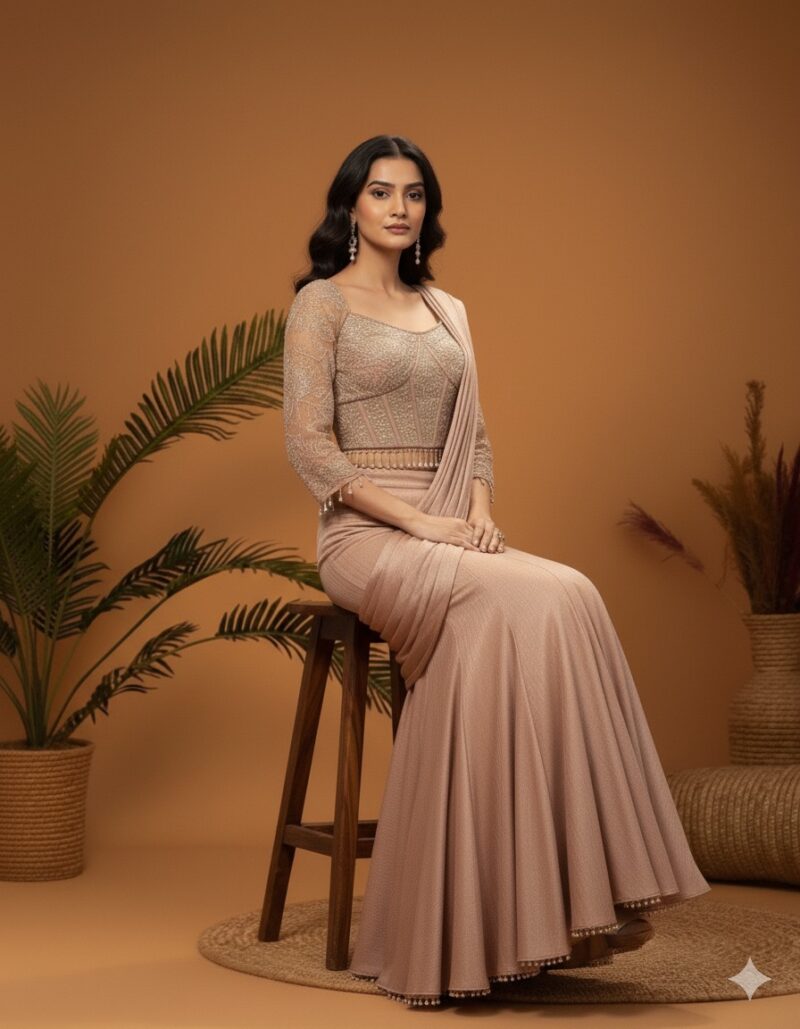Ethereal Ruched Mermaid Ready to Wear Saree