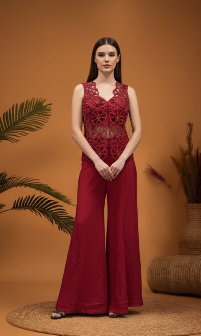 Ruby Lace Fusion Indo Western Sharara Set