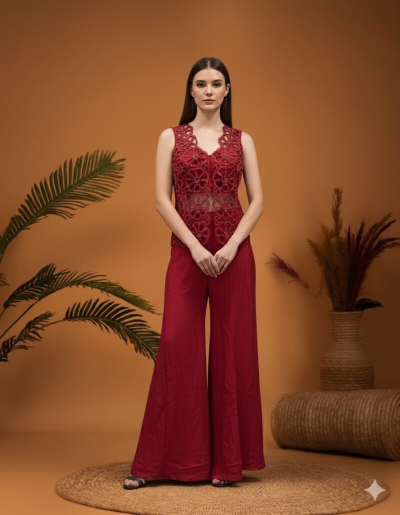 Ruby Lace Fusion Indo Western Sharara Set