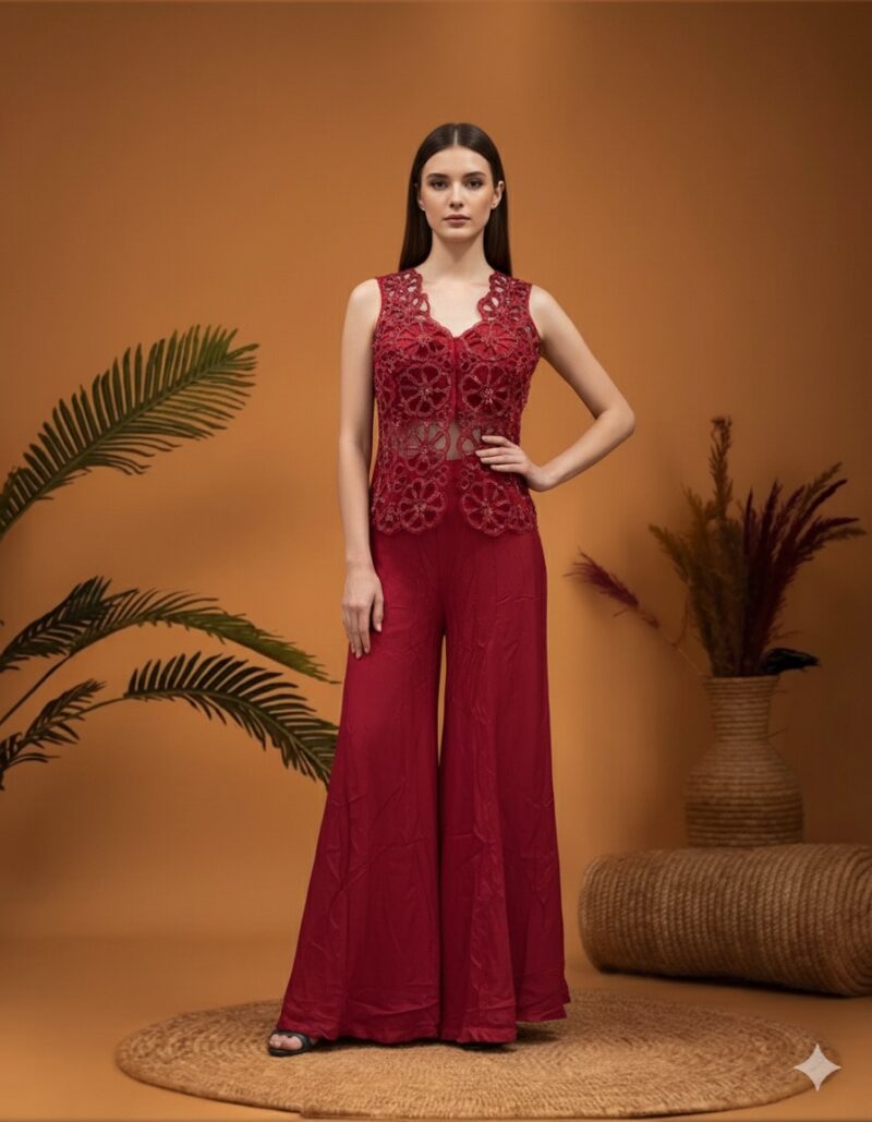 Ruby Lace Fusion Indo Western Sharara Set