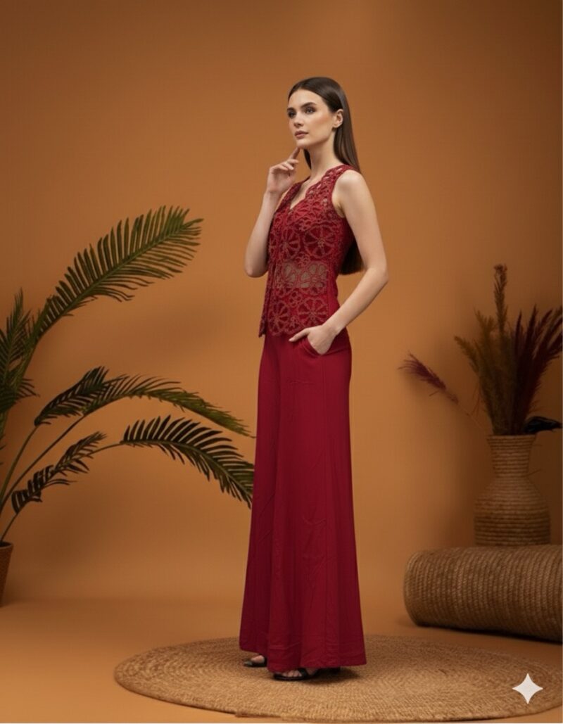 Ruby Lace Fusion Indo Western Sharara Set