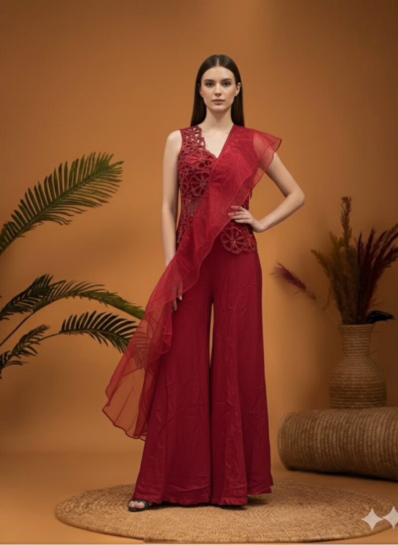 Ruby Lace Fusion Indo Western Sharara Set