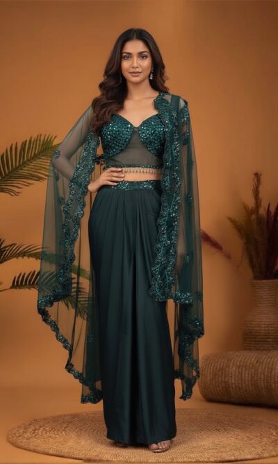 Emerald Sequin Bustier and Drape Cape Set