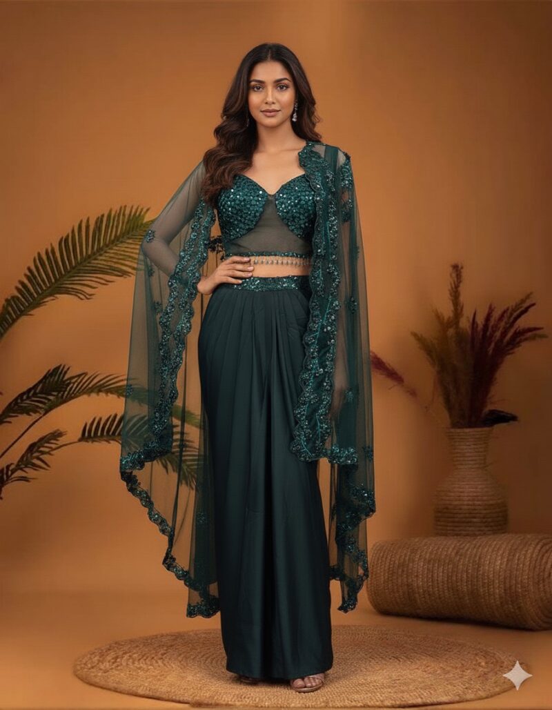 Emerald Sequin Bustier and Drape Cape Set