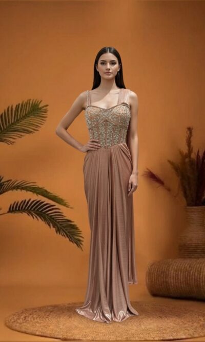 Liquid Drape Crystal Corset Gown