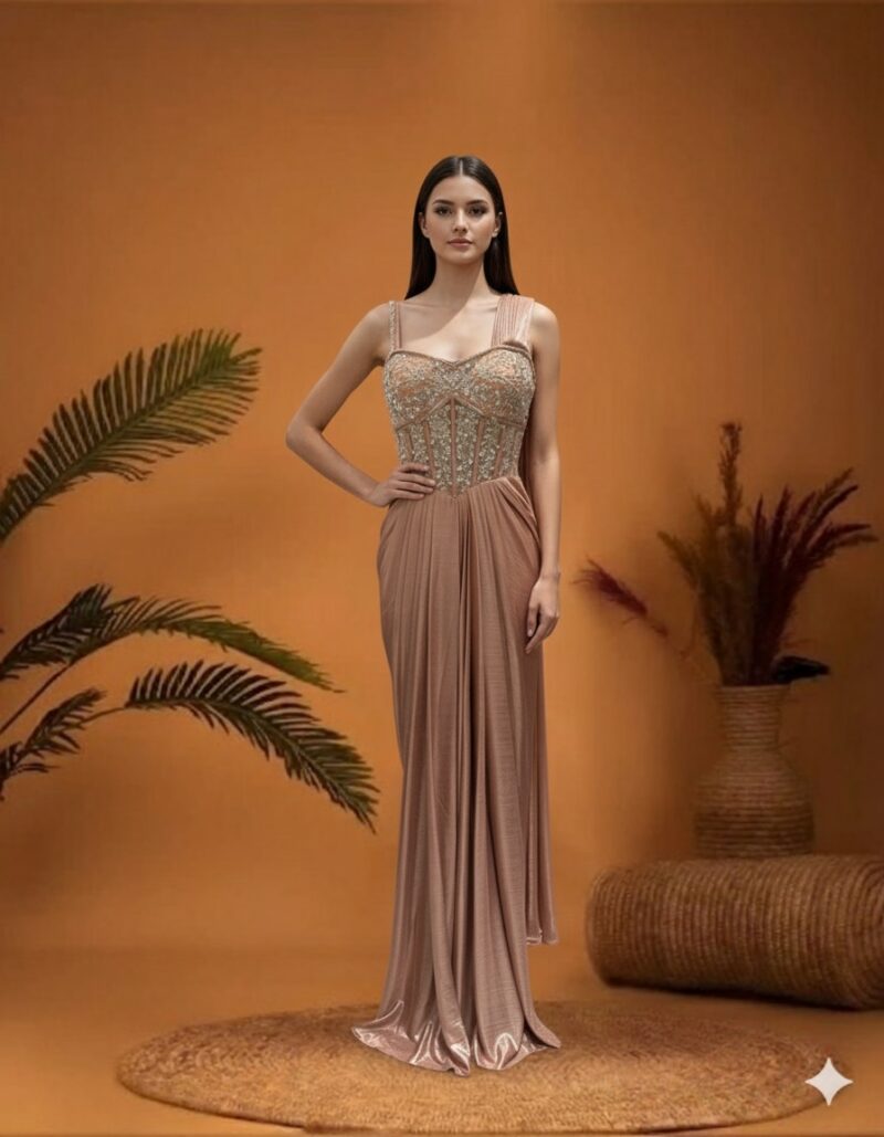 Liquid Drape Crystal Corset Gown