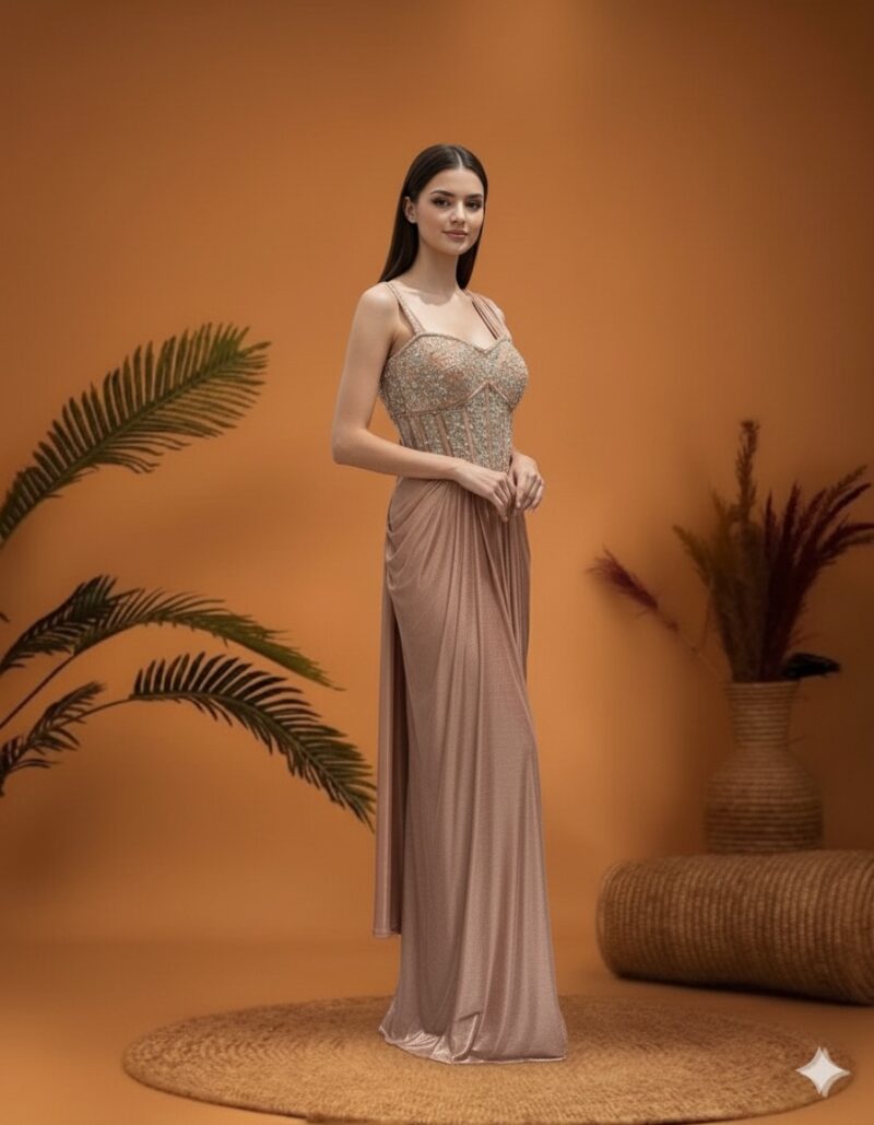 Liquid Drape Crystal Corset Gown