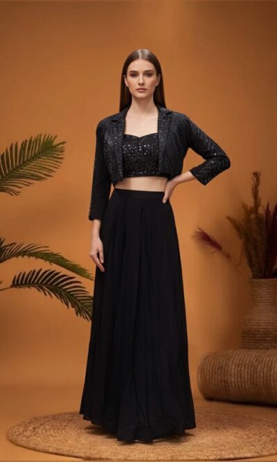 Navy Sequin Indo Western Set