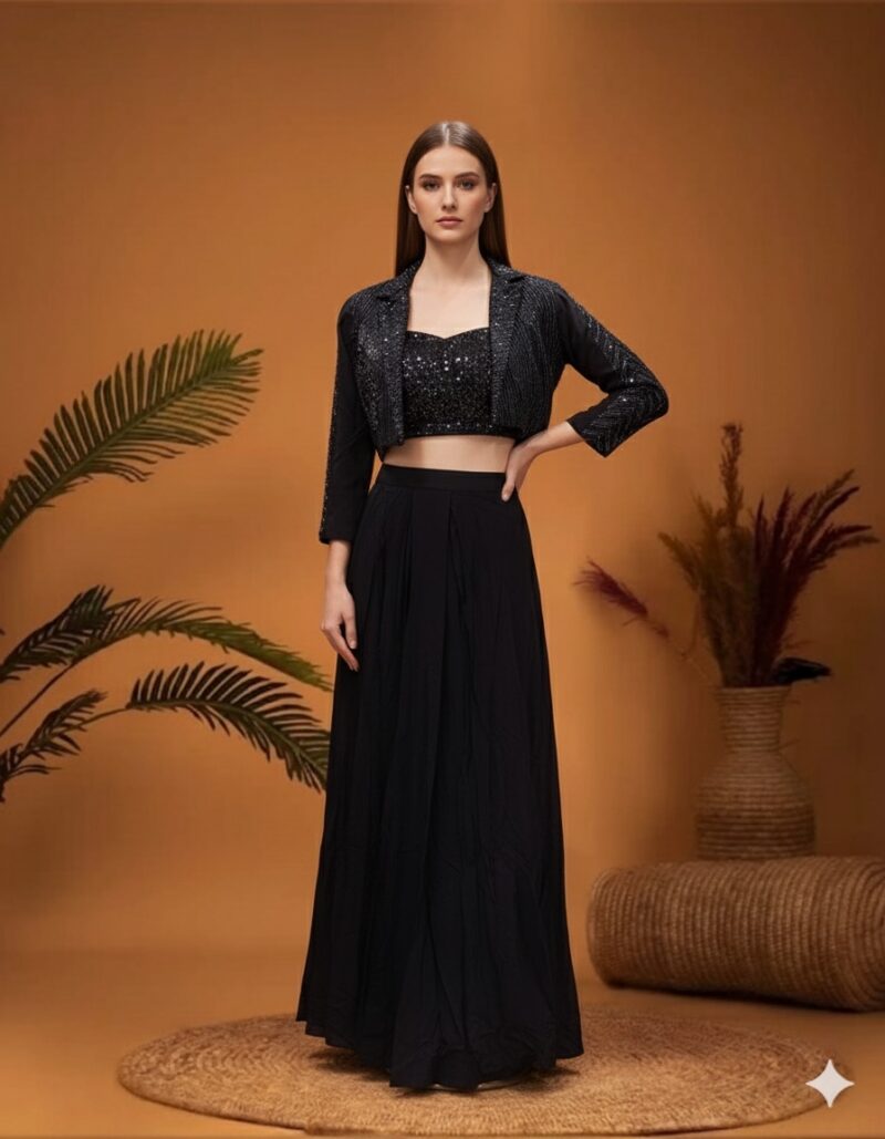 Navy Sequin Indo Western Set