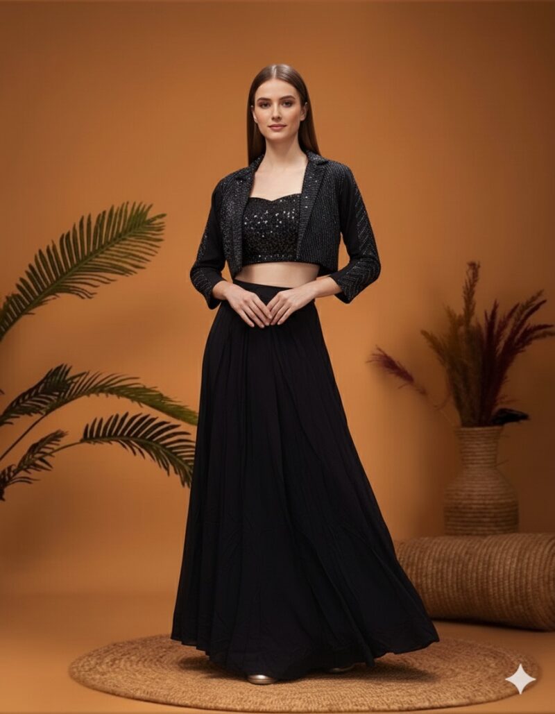Navy Sequin Indo Western Set