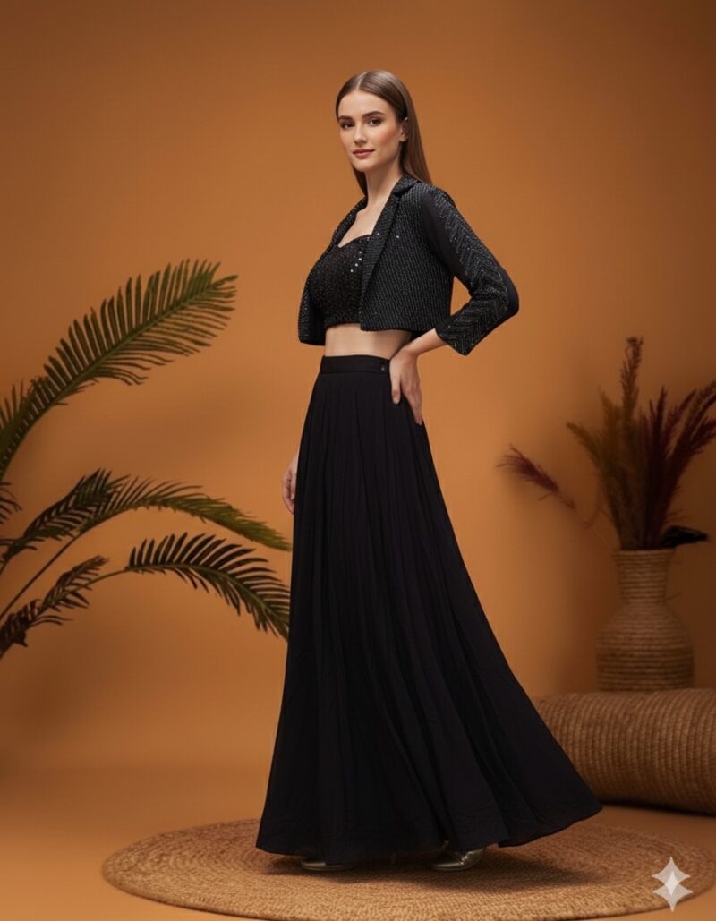 Navy Sequin Indo Western Set