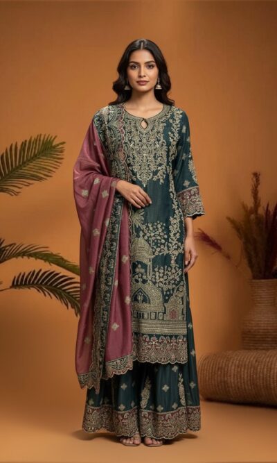 Vintage Scenic Embroidery Sharara Set