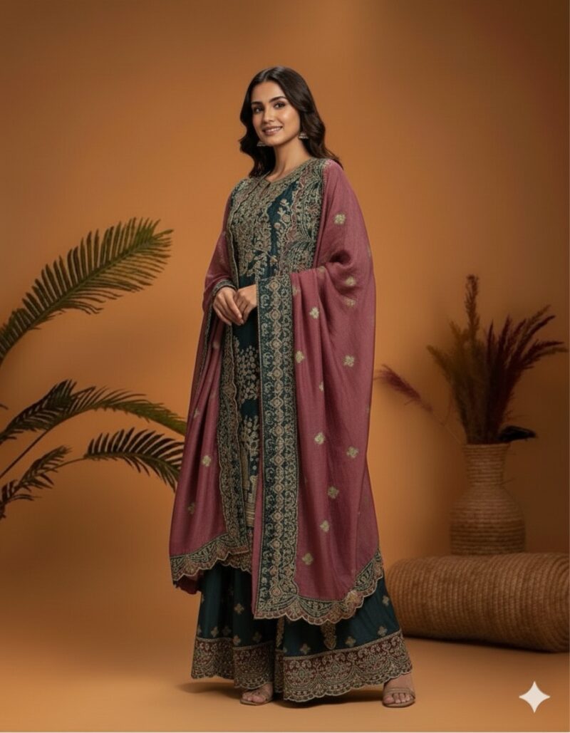 Vintage Scenic Embroidery Sharara Set